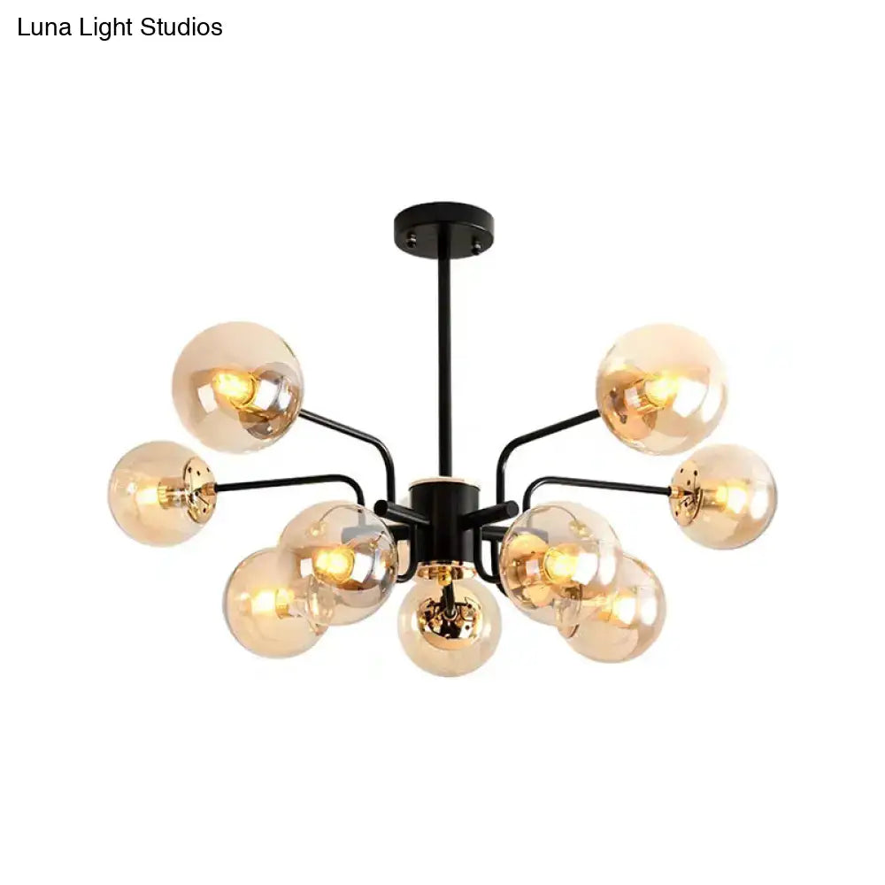 Black Amber Glass Chandelier Energy-Efficient with black metal frame and amber glass globes on Tampa Home & Garden Store