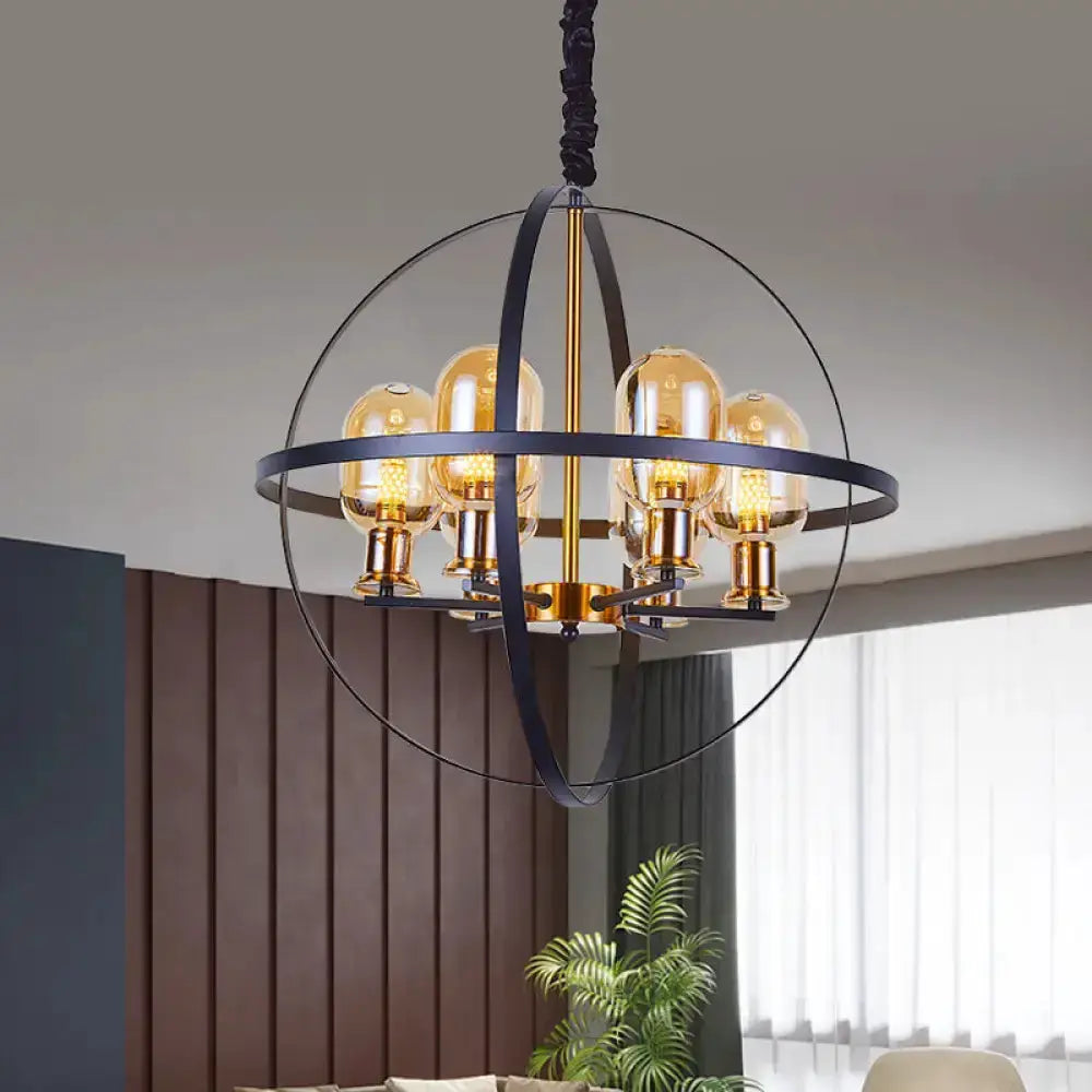 Industrial amber glass pendant chandelier with brass finish and five bulbs by Decorbites on Tampa Home & Garden Store