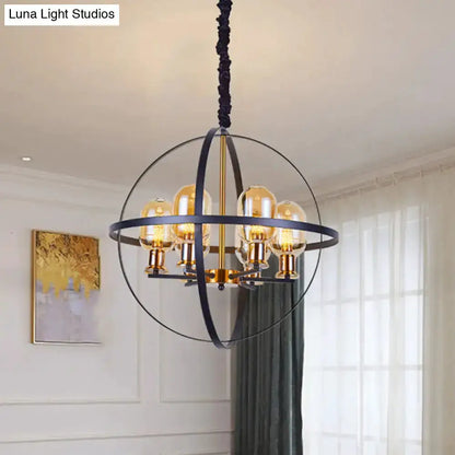 Industrial amber glass pendant chandelier with brass finish ring frame 5-bulb dining on Tampa Home & Garden Store