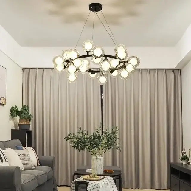 Black Gold Glass Ball Chandelier with black metal frame and clear glass globes Decorbites on Tampa Home & Garden Store