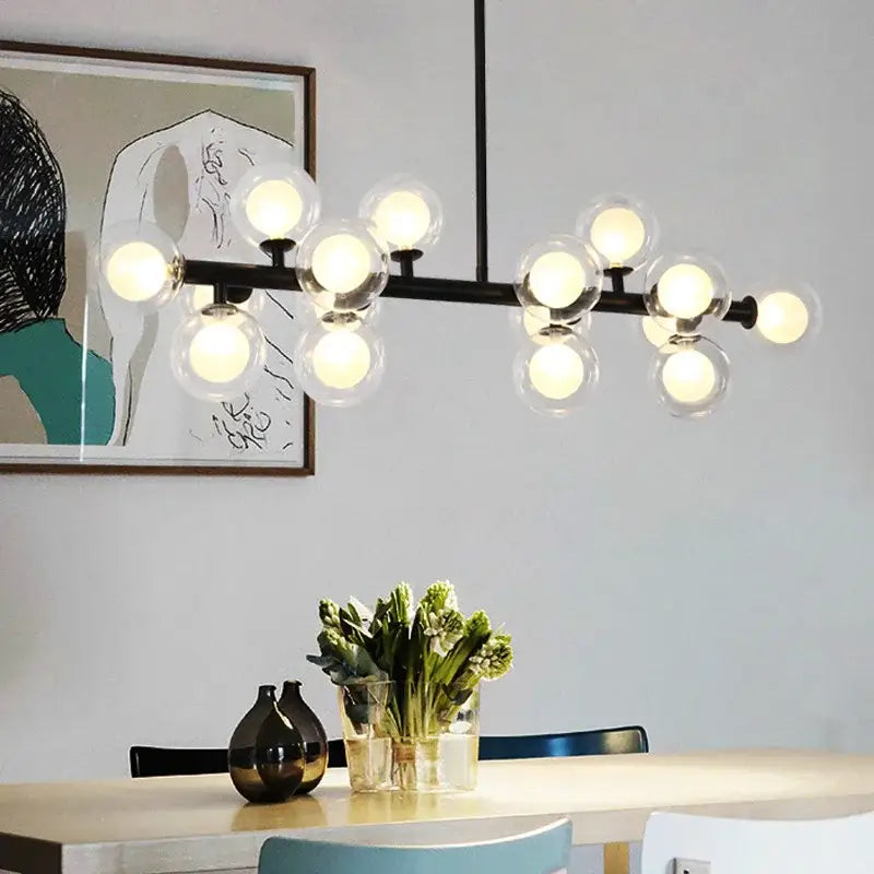 Black Gold Glass Ball Chandelier by Decorbites with globe bulbs on a black metal frame on Tampa Home & Garden Store