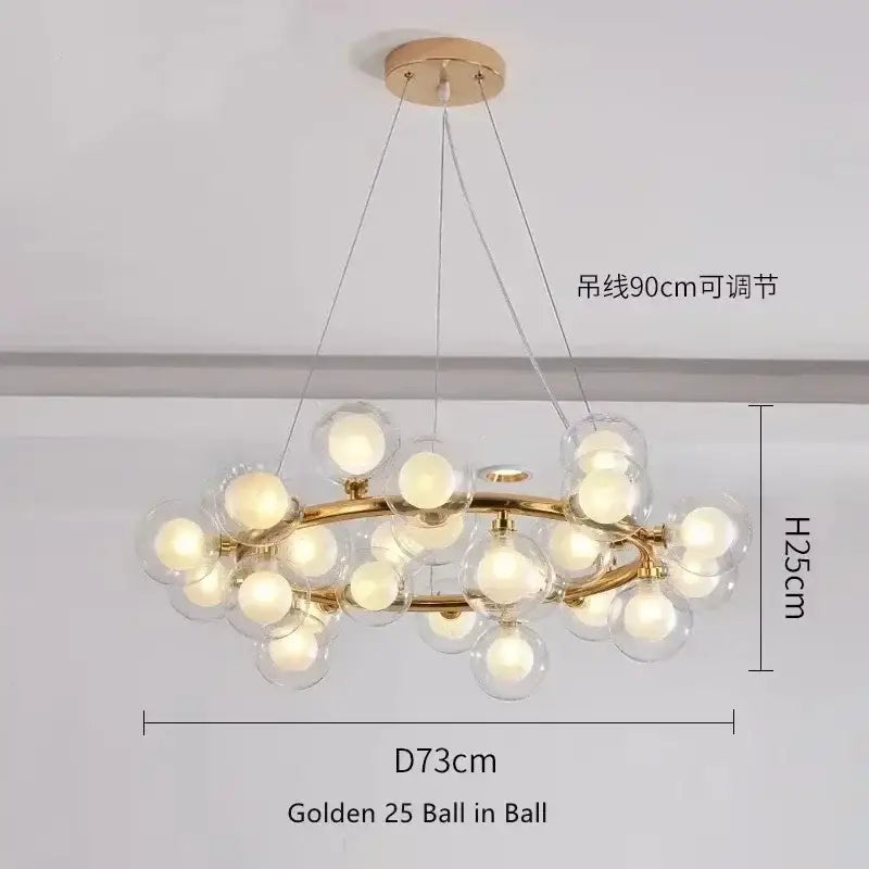 Black Gold Glass Ball Chandelier; gold ring frame with 25 glass globes, adjustable to 90cm on Tampa Home & Garden Store