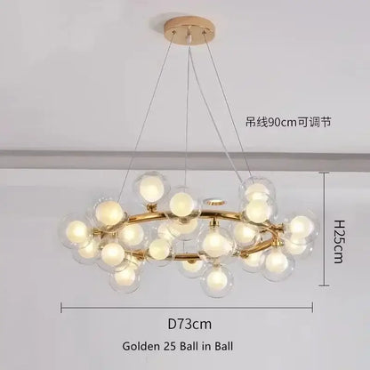 Black Gold Glass Ball Chandelier; gold ring frame with 25 glass globes, adjustable to 90cm on Tampa Home & Garden Store