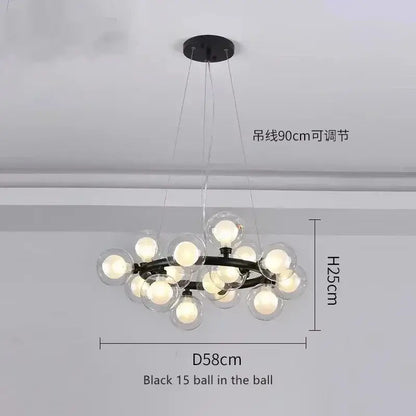 Black Gold Glass Ball Chandelier by Decorbites, 15 glass globes on a black ring on Tampa Home & Garden Store