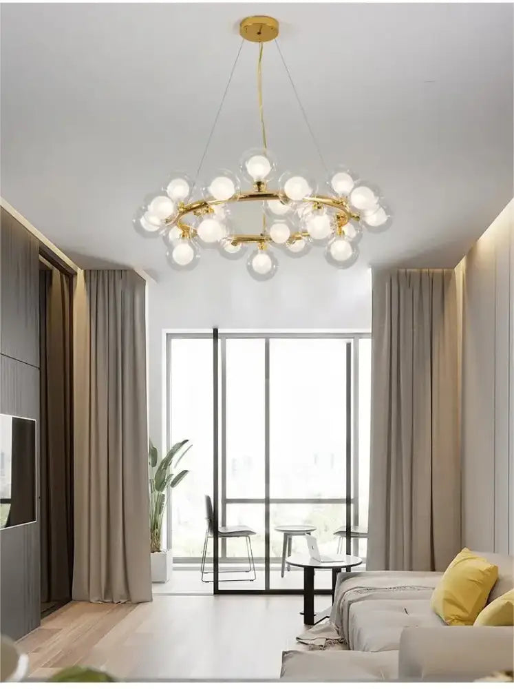 Black Gold Glass Ball Chandelier by Decorbites, gold ring with glass spheres on Tampa Home & Garden Store