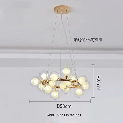 Black Gold Glass Ball Chandelier, gold ring with 15 glass balls, adjustable 90cm suspension on Tampa Home & Garden Store