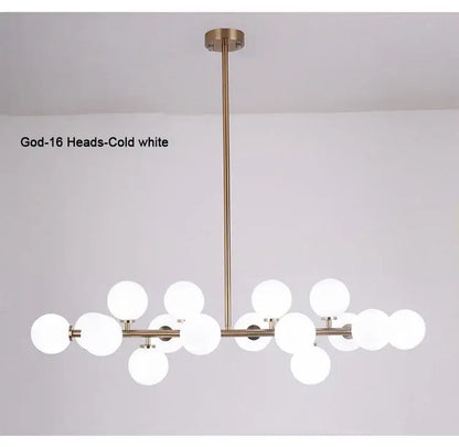 Black Gold Glass Ball Chandelier by Decorbites, brass finish with 16 white glass globes on Tampa Home & Garden Store