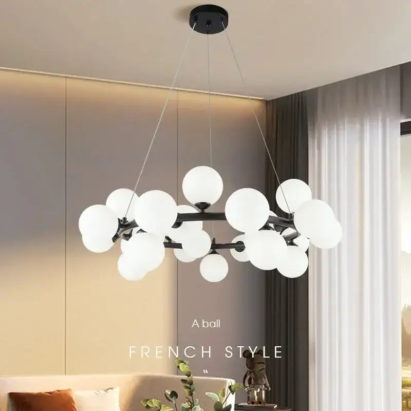 Black Gold Glass Ball Chandelier by Decorbites with frosted spheres on metal arms on Tampa Home & Garden Store