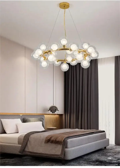 Black Gold Glass Ball Chandelier by Decorbites with gold metal frame and glass globe bulbs on Tampa Home & Garden Store