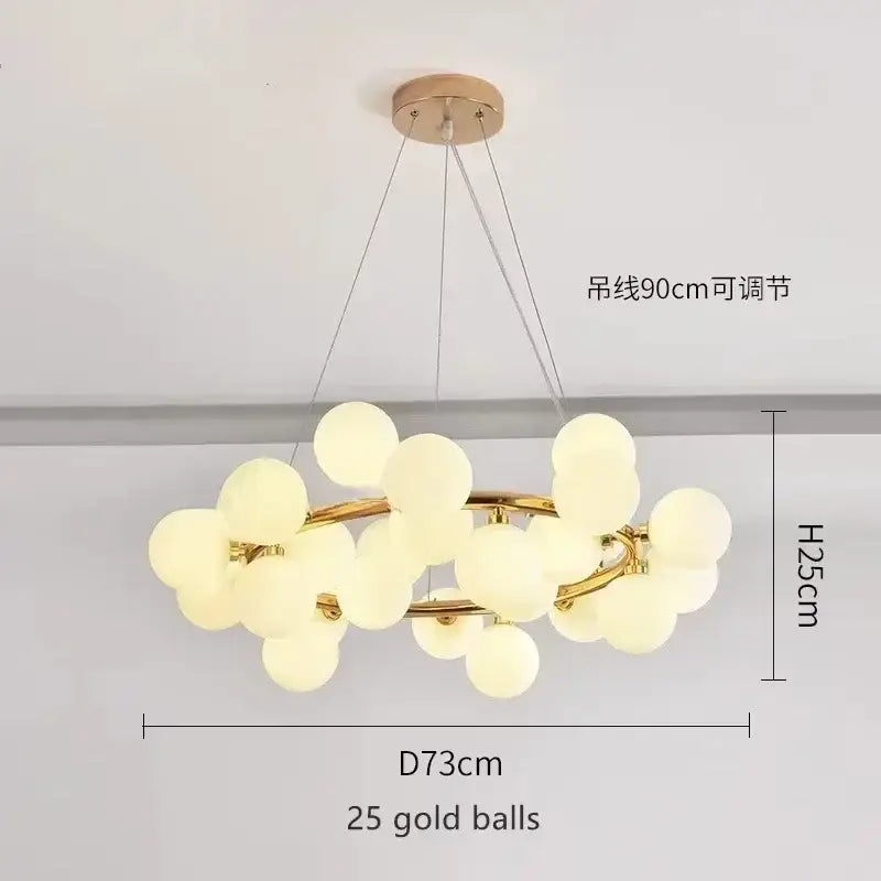 Decorbites Black Gold Glass Ball Chandelier with 25 frosted globes on gold rings, ceiling mount on Tampa Home & Garden Store
