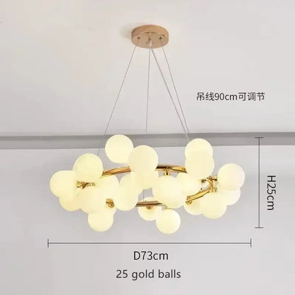 Decorbites Black Gold Glass Ball Chandelier with 25 frosted globes on gold rings, ceiling mount on Tampa Home & Garden Store