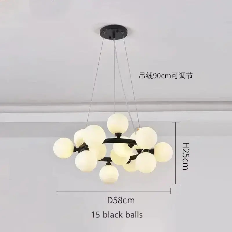 Black Gold Glass Ball Chandelier by Decorbites, 15 globes, D58cm H125cm, adjustable cables on Tampa Home & Garden Store