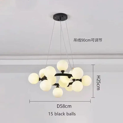 Black Gold Glass Ball Chandelier by Decorbites, 15 globes, D58cm H125cm, adjustable cables on Tampa Home & Garden Store
