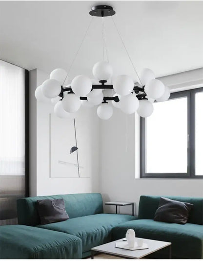 Black Gold Glass Ball Chandelier by Decorbites, black metal frame with frosted glass globes on Tampa Home & Garden Store