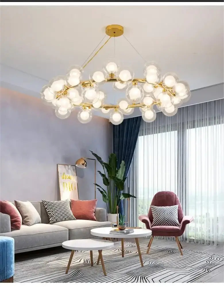 Decorbites Black Gold Glass Ball Chandelier with gold frame and numerous glass globes on Tampa Home & Garden Store