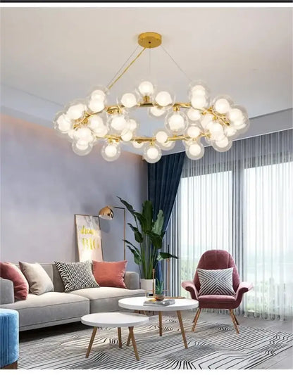 Decorbites Black Gold Glass Ball Chandelier with gold frame and numerous glass globes on Tampa Home & Garden Store