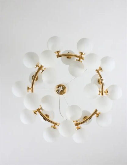 Black Gold Glass Ball Chandelier by Decorbites, gold ring frame with 12 frosted glass spheres on Tampa Home & Garden Store