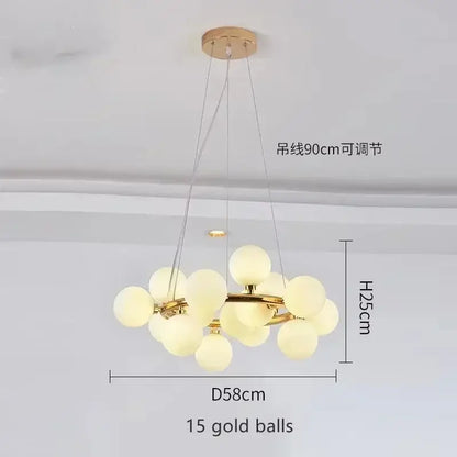 Black Gold Glass Ball Chandelier by Decorbites, 15 frosted glass orbs on a gold frame on Tampa Home & Garden Store
