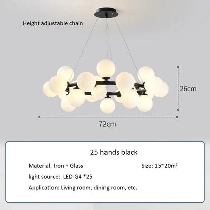 Black Gold Glass Ball Chandelier by Decorbites, iron frame with frosted glass globes on Tampa Home & Garden Store