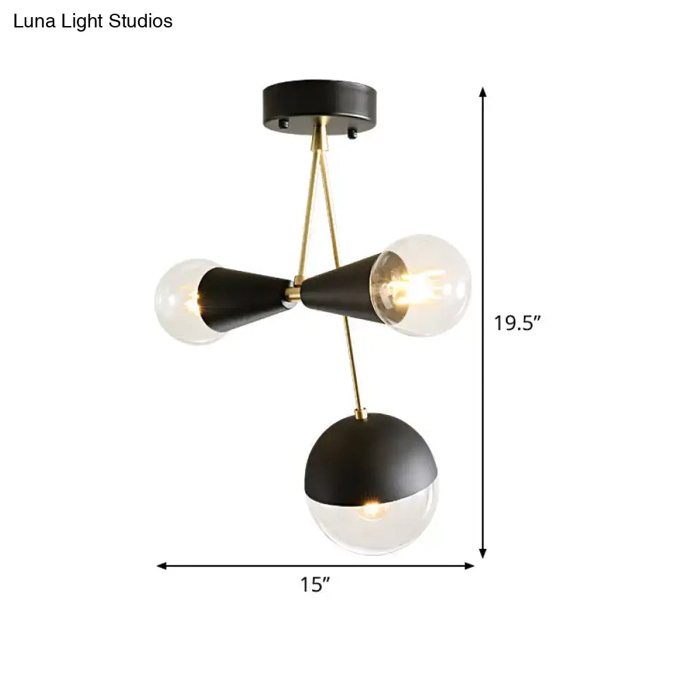 Black glass flush mount fixture with three bulbs and two-tone globe, Decorbites on Tampa Home & Garden Store