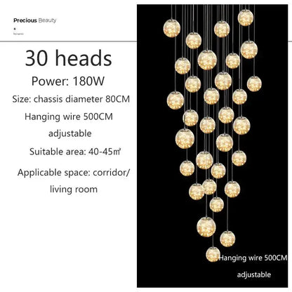 Modern spiral crystal ball chandelier with 30 amber glass spheres by Decorbites on Tampa Home & Garden Store