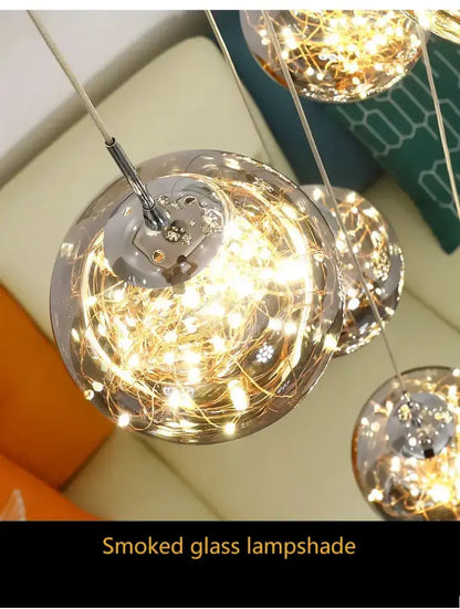 Decorbites modern spiral crystal ball chandelier with smoked glass pendants and warm LEDs on Tampa Home & Garden Store