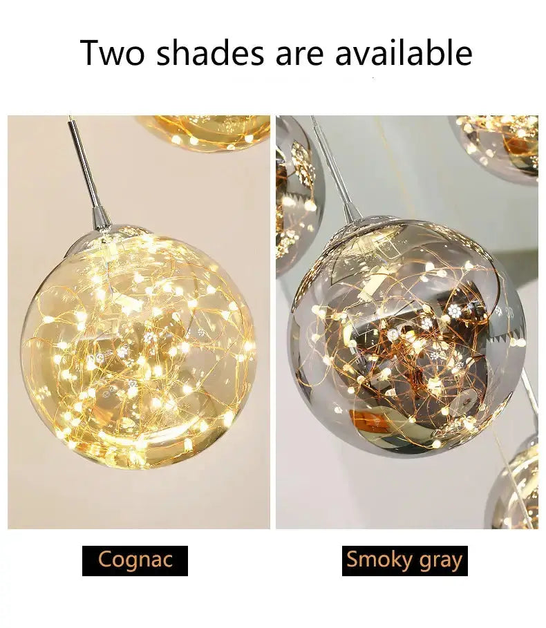 Chandelier Modern spiral crystal ball pendant light with two finishes cognac or smoky gray on Tampa Home & Garden Store