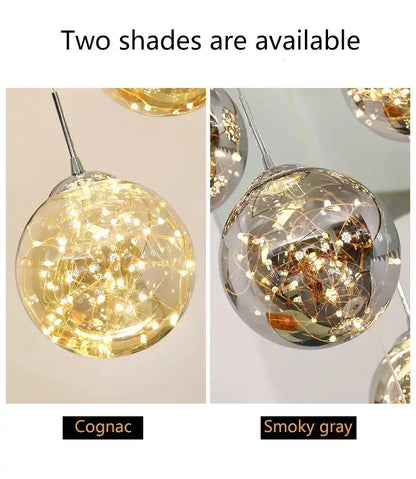 Chandelier Modern spiral crystal ball pendant light with two finishes cognac or smoky gray on Tampa Home & Garden Store