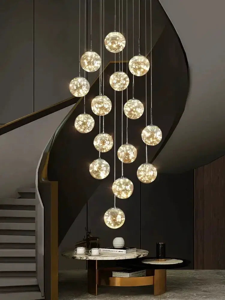 Chandelier Decorbites modern spiral crystal ball with hanging glass orbs and warm LED glow on Tampa Home & Garden Store