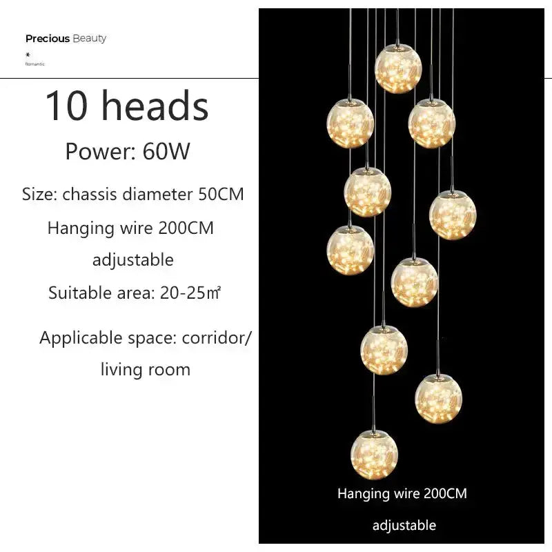 Chandelier: Modern spiral crystal ball pendant light by Decorbites with 10 hanging glass orbs on Tampa Home & Garden Store
