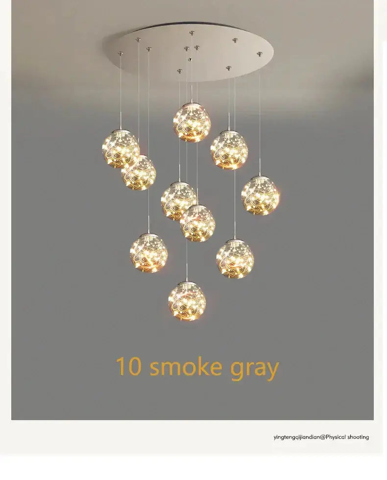 Chandelier dining pendant modern spiral crystal ball with 10 smoky gray globes Decorbites on Tampa Home & Garden Store
