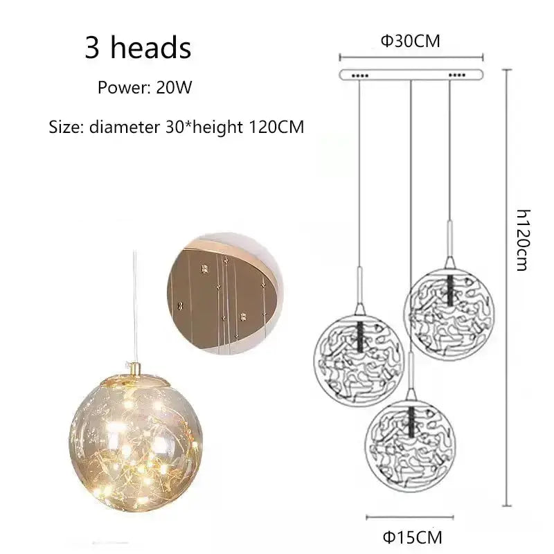 Chandelier Decorbites modern spiral crystal ball pendant light, 3 heads, spheres, 20W on Tampa Home & Garden Store