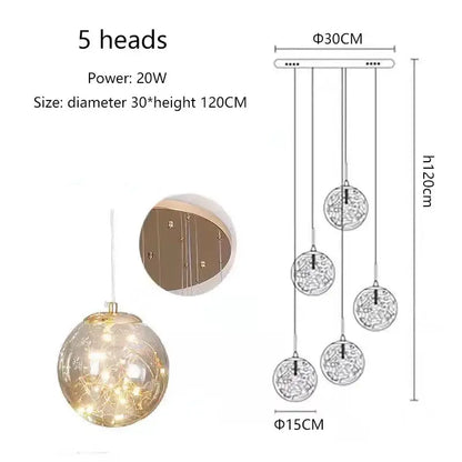 Modern spiral crystal ball chandelier by Decorbites, 5 clear glass pendants for dining on Tampa Home & Garden Store