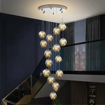 Modern spiral crystal ball chandelier pendant light by Decorbites, glass orb pendants glow on Tampa Home & Garden Store