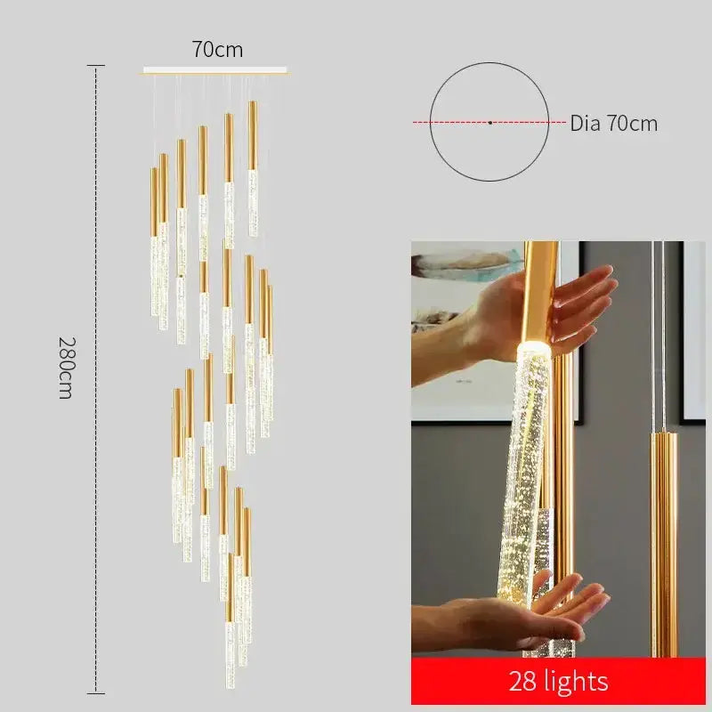 Chandelier Decorbites modern gold crystal staircase pendant light with 28 lights and gold rods on Tampa Home & Garden Store