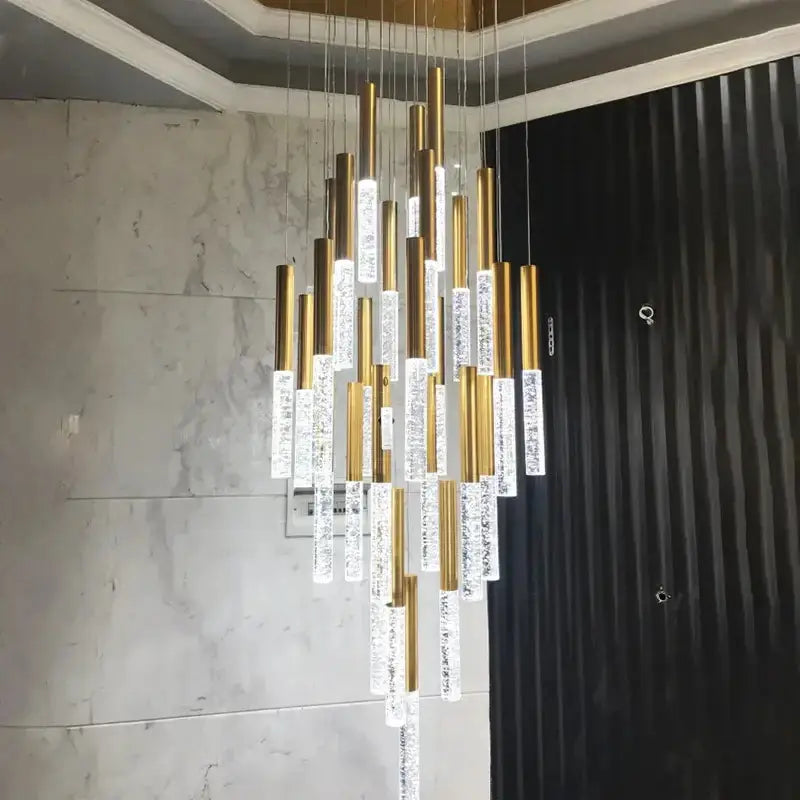 Decorbites modern gold crystal chandelier pendant light with cascading crystal bars on Tampa Home & Garden Store