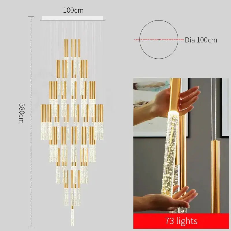 Chandelier modern gold crystal staircase pendant light by Decorbites with tiered crystal drops on Tampa Home & Garden Store