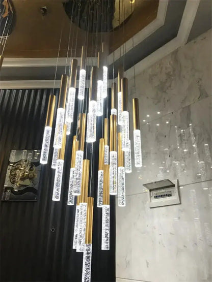 Modern gold crystal chandelier by Decorbites large staircase pendant light with crystal rods on Tampa Home & Garden Store