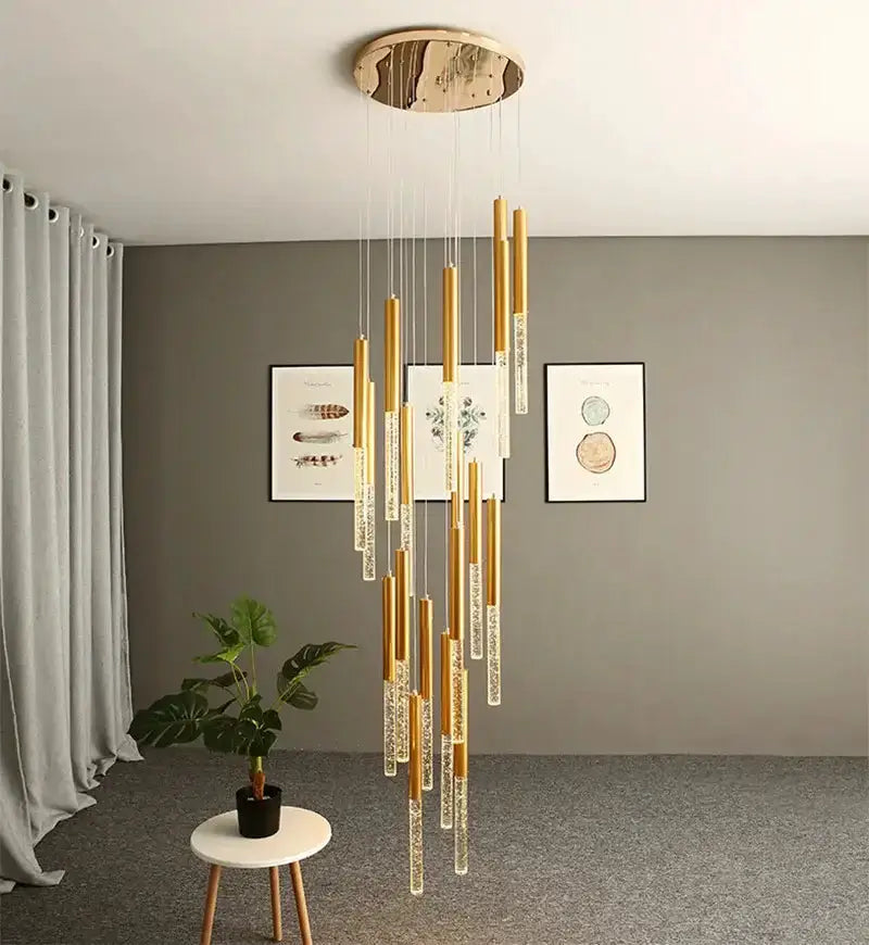 Modern gold crystal chandelier - staircase pendant light, gold finish with crystals on Tampa Home & Garden Store