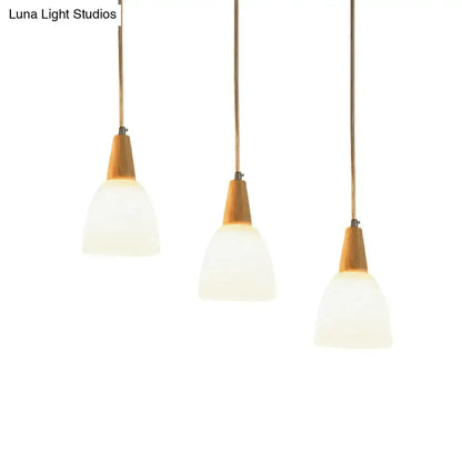 3-light modern wood and frosted glass dome pendant fixture with wood caps by Decorbites on Tampa Home & Garden Store
