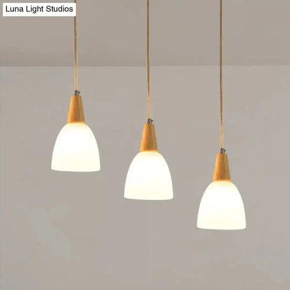 Modern wood and frosted glass dome pendant 3-light dining room lighting trio on Tampa Home & Garden Store