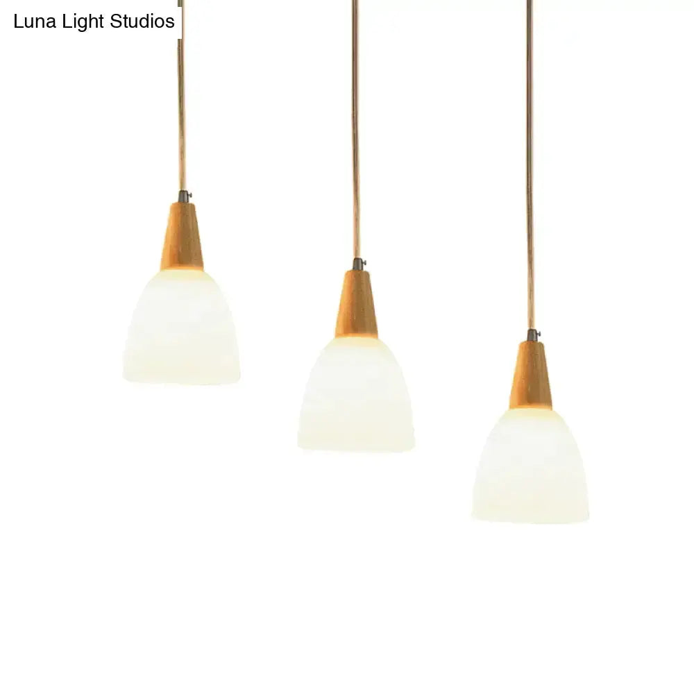 3-light modern wood and frosted glass dome pendant lighting by Decorbites for dining room on Tampa Home & Garden Store