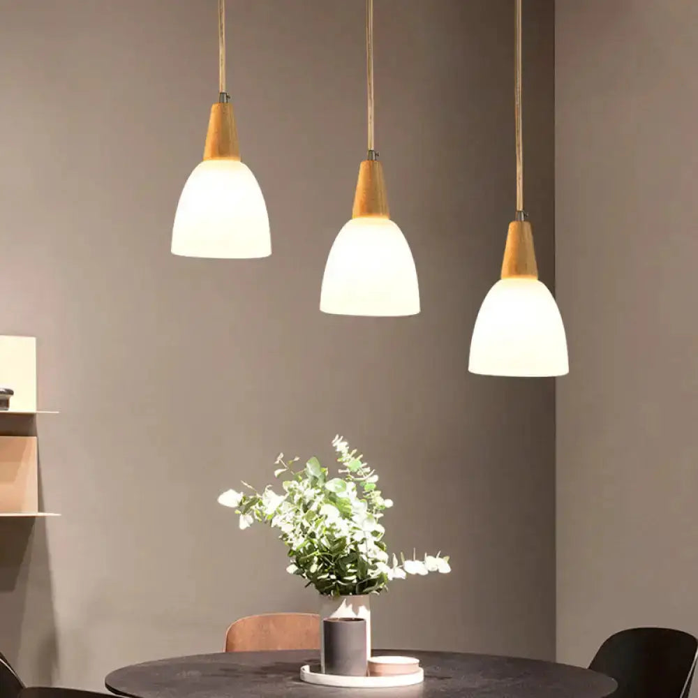 Decorbites modern wood and frosted glass dome pendant 3-light dining room hanging lights on Tampa Home & Garden Store
