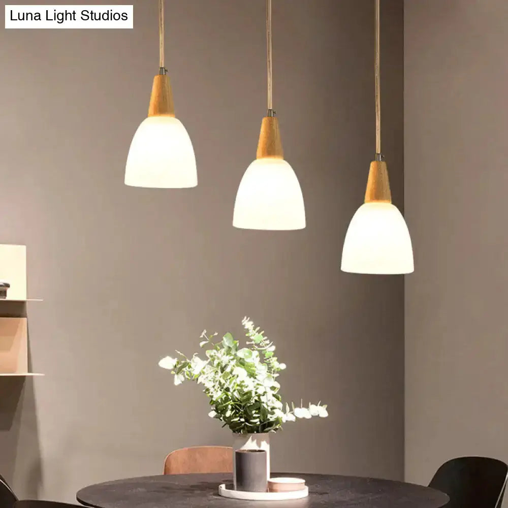 3-light modern wood and frosted glass dome pendant lights for dining room by Decorbites on Tampa Home & Garden Store