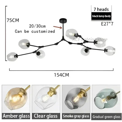 Chandelier Decorbites modern teal glass bubble eight-globe light with adjustable arms on Tampa Home & Garden Store