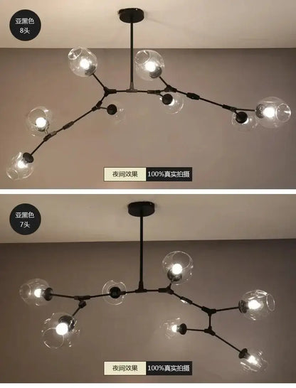Modern teal glass bubble chandelier by Decorbites with eight globe lights, black frame on Tampa Home & Garden Store