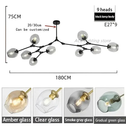 Chandelier Decorbites teal glass bubble eight-globe light with black frame for living room on Tampa Home & Garden Store