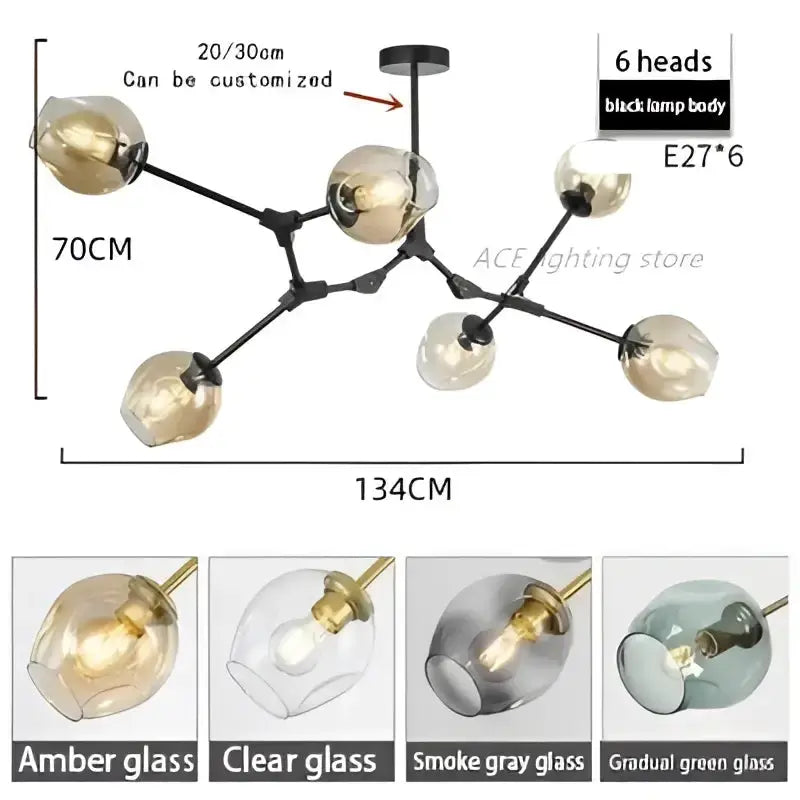 Chandelier Decorbites eight-teal glass bubble lights on black metal frame in living room on Tampa Home & Garden Store