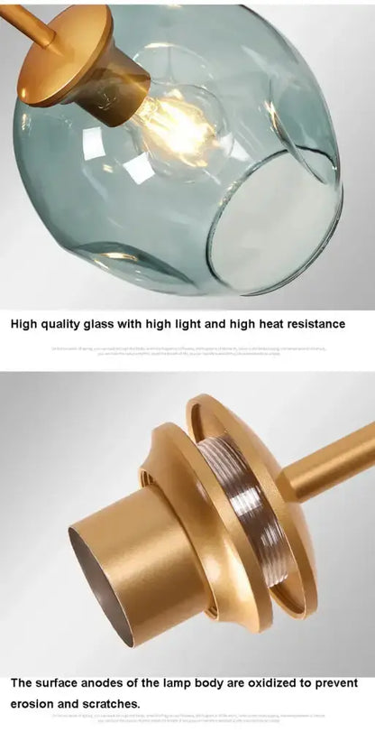 Chandelier Decorbites modern teal glass bubble eight-globe light with gold hardware on Tampa Home & Garden Store