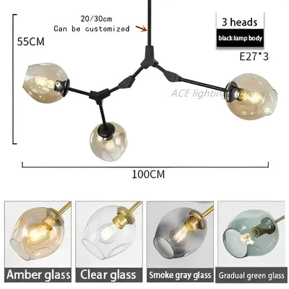 Chandelier Decorbites teal glass bubble three-head living room light on black frame on Tampa Home & Garden Store